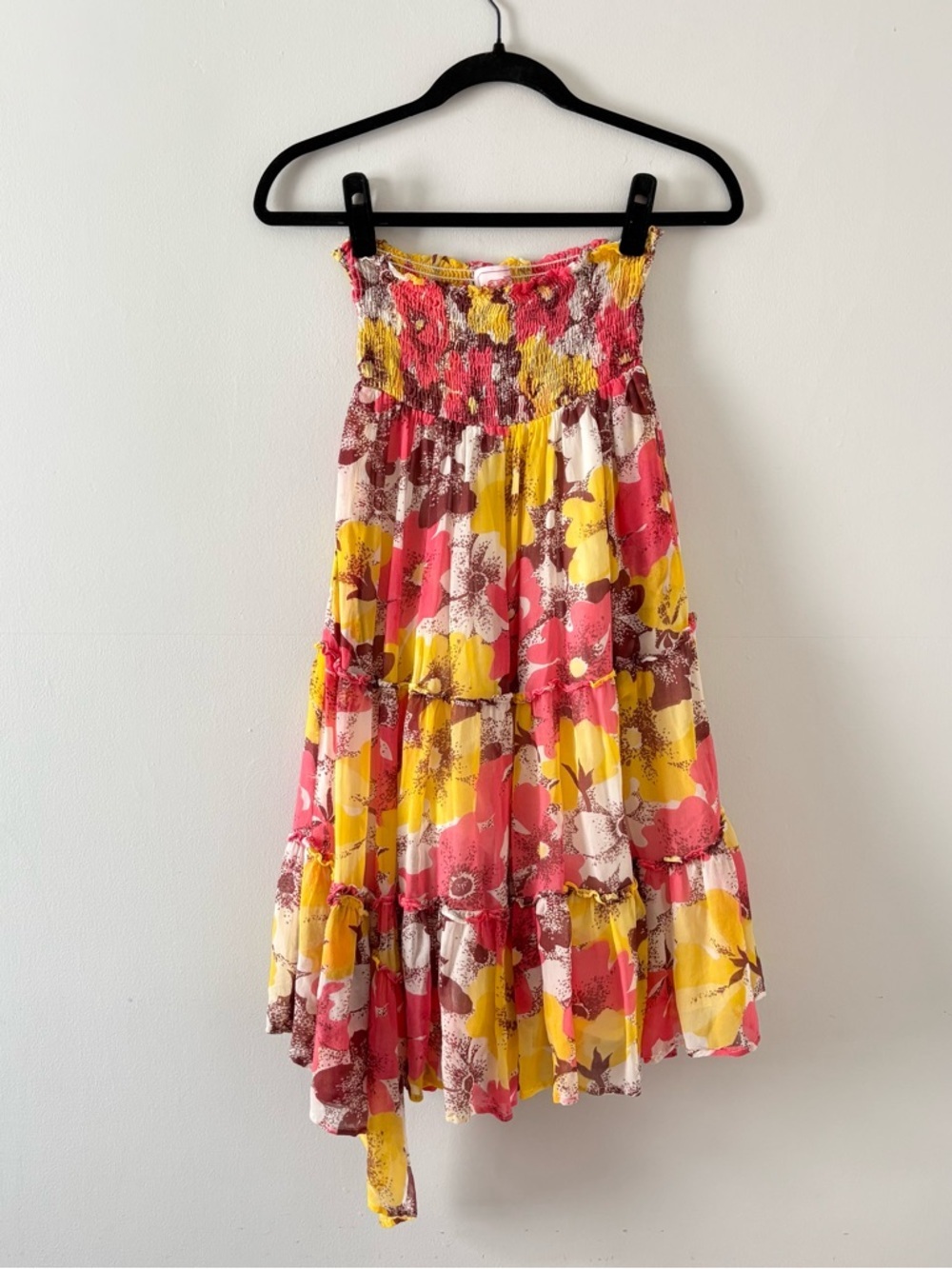 Banjanan Asymmetrical Floral Midi Skirt Tiered Maxi Stretch Smocked Flowy